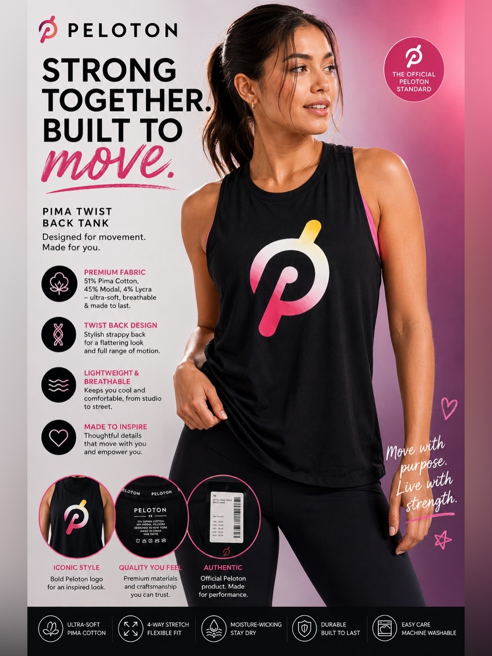 Peloton Black Tank with Pink and Yellow Gradient Logo size XS